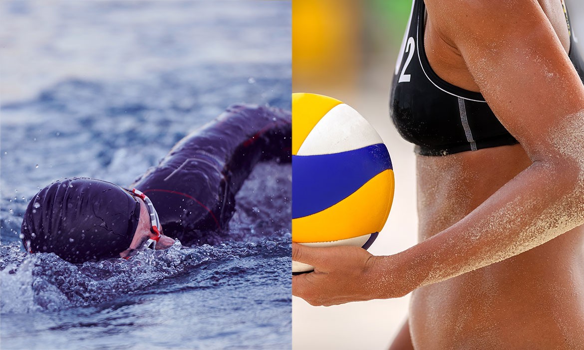 Finals 2026 Hannover: Sportler beim Schwimmen und Beachvolleyball