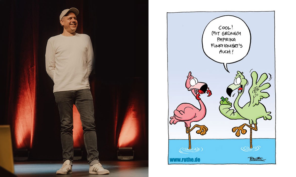 Ralph Ruthe Bielefeld: Ralph Ruthe auf der Bühne + Cartoon